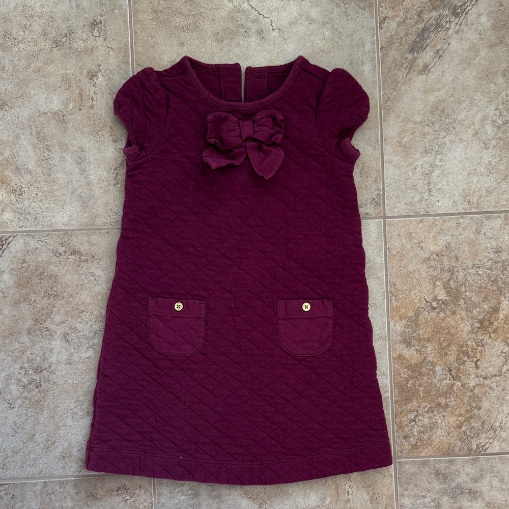 Janie and Jack Maroon Quilted Dress with Bow. Sz 2T